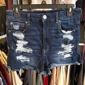 American Eagle Outfitters Distressed Dark Blue Denim Shorts